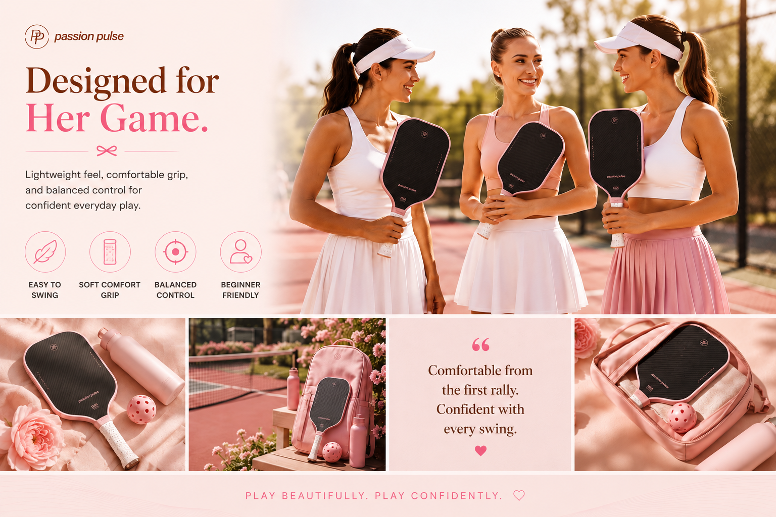 Women sharing a social moment on a pink pickleball court